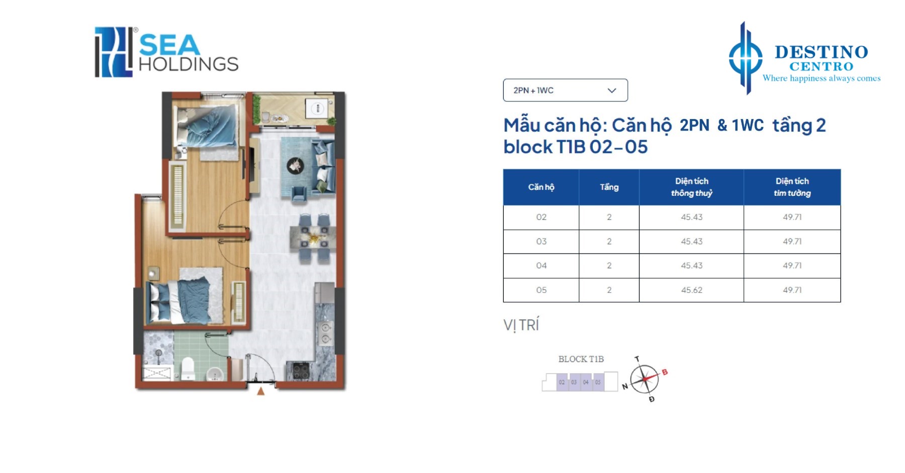 Căn Hộ 2pn 1wc Dự án Destino Centro