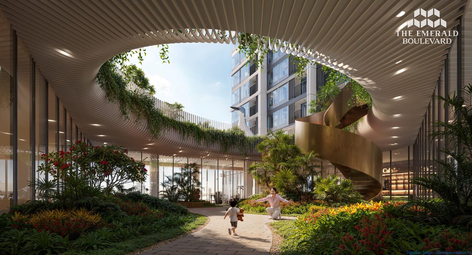 Cầu Xoắn ở tầng 4, điểm nhấn biểu tượng The Emerald Boulevard
