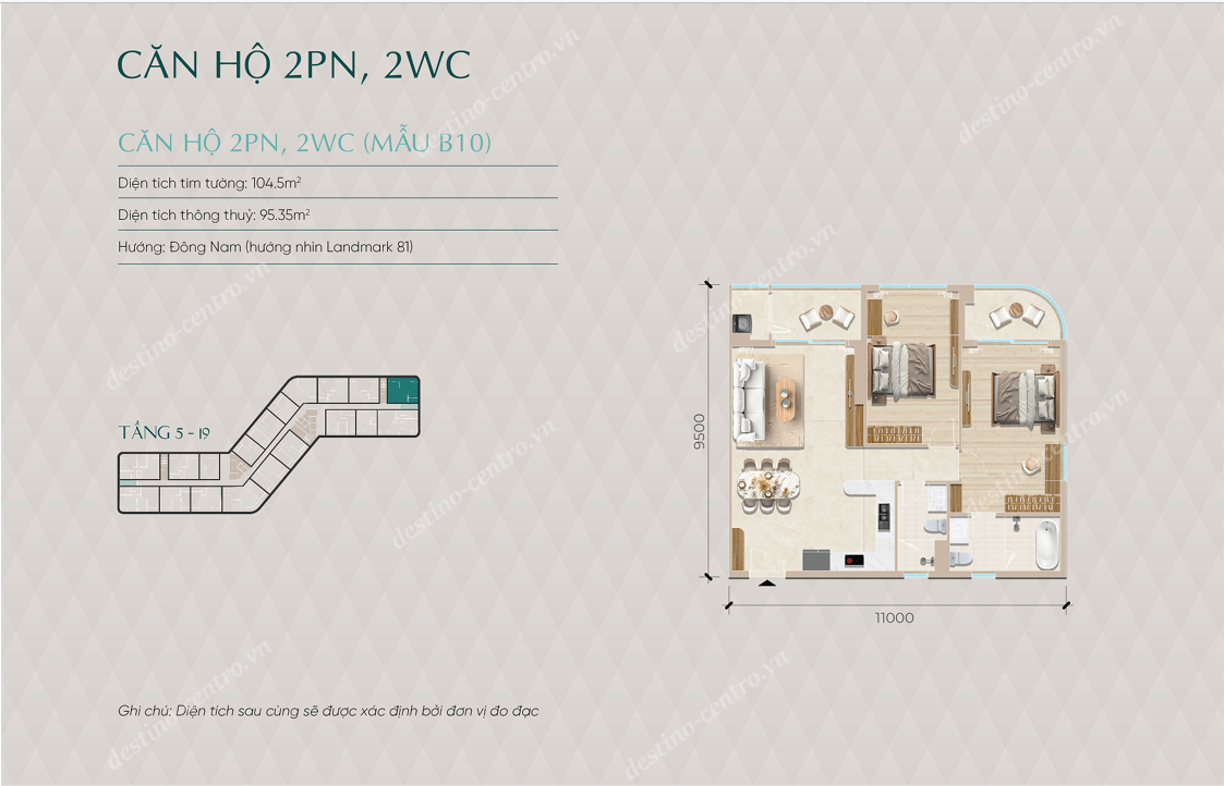 Mặt Bằng Căn Hộ Diamond Sky CĂn 2pn 2wc Mẫu B10