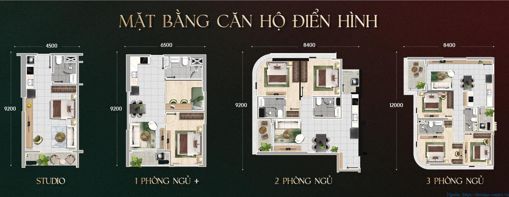 Mặt bằng chi tiết căn hộ mẫu tại dự án The Emerald River Park, bố trí các phòng