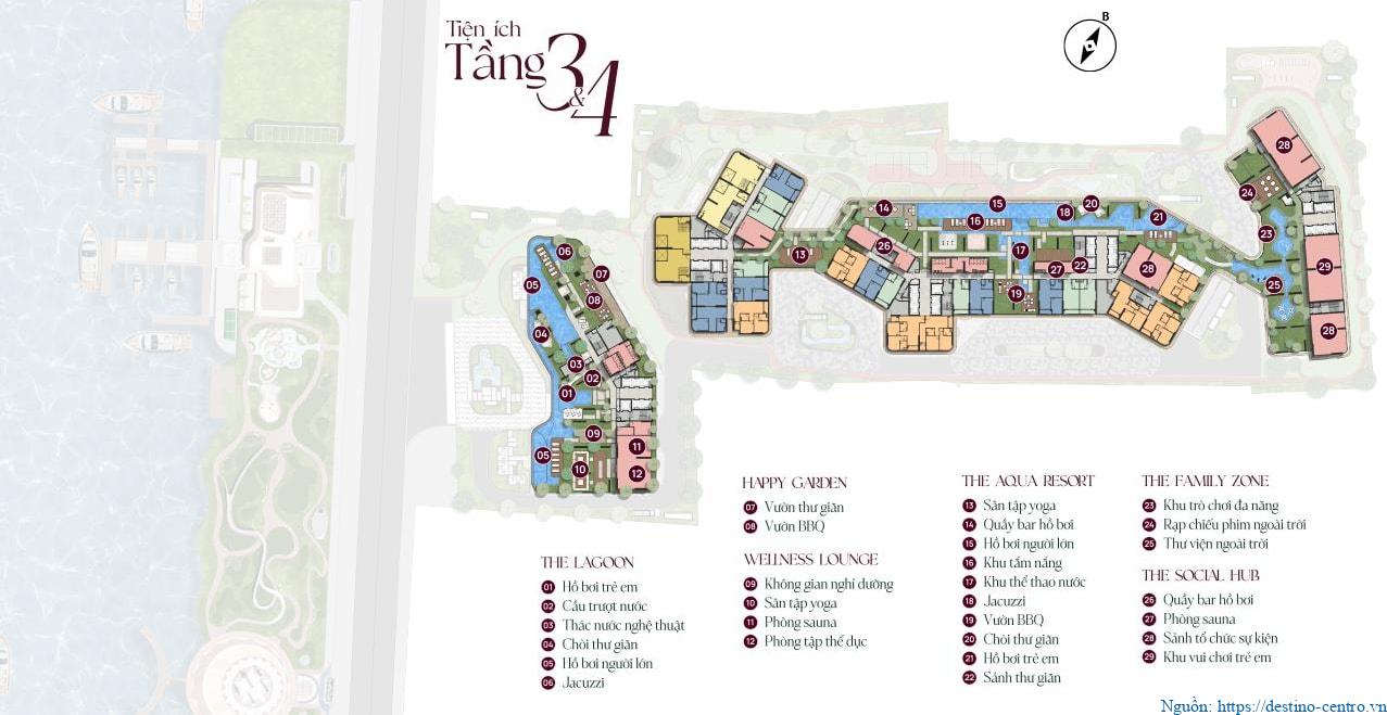 Mặt bằng chi tiết khu tiện ích ở tầng 3 và tầng 4 dự án The Emerald River Park