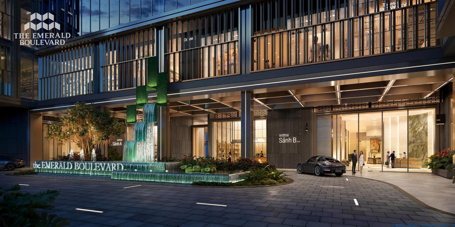 Mặt tiền sảnh đón The Emerald Boulevard mang phong cách sang trọng, đẳng cấp