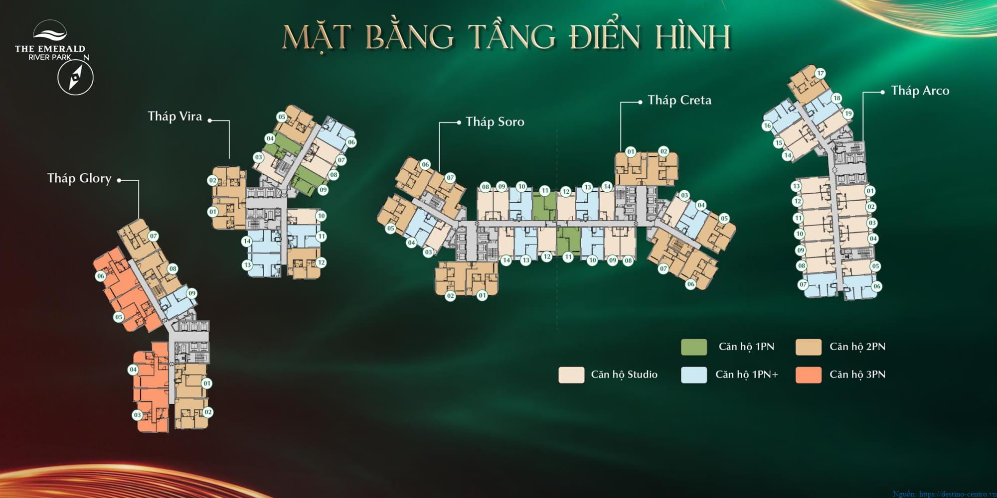 Sơ đồ mặt bằng điển hình tầng tại dự án The Emerald River Park