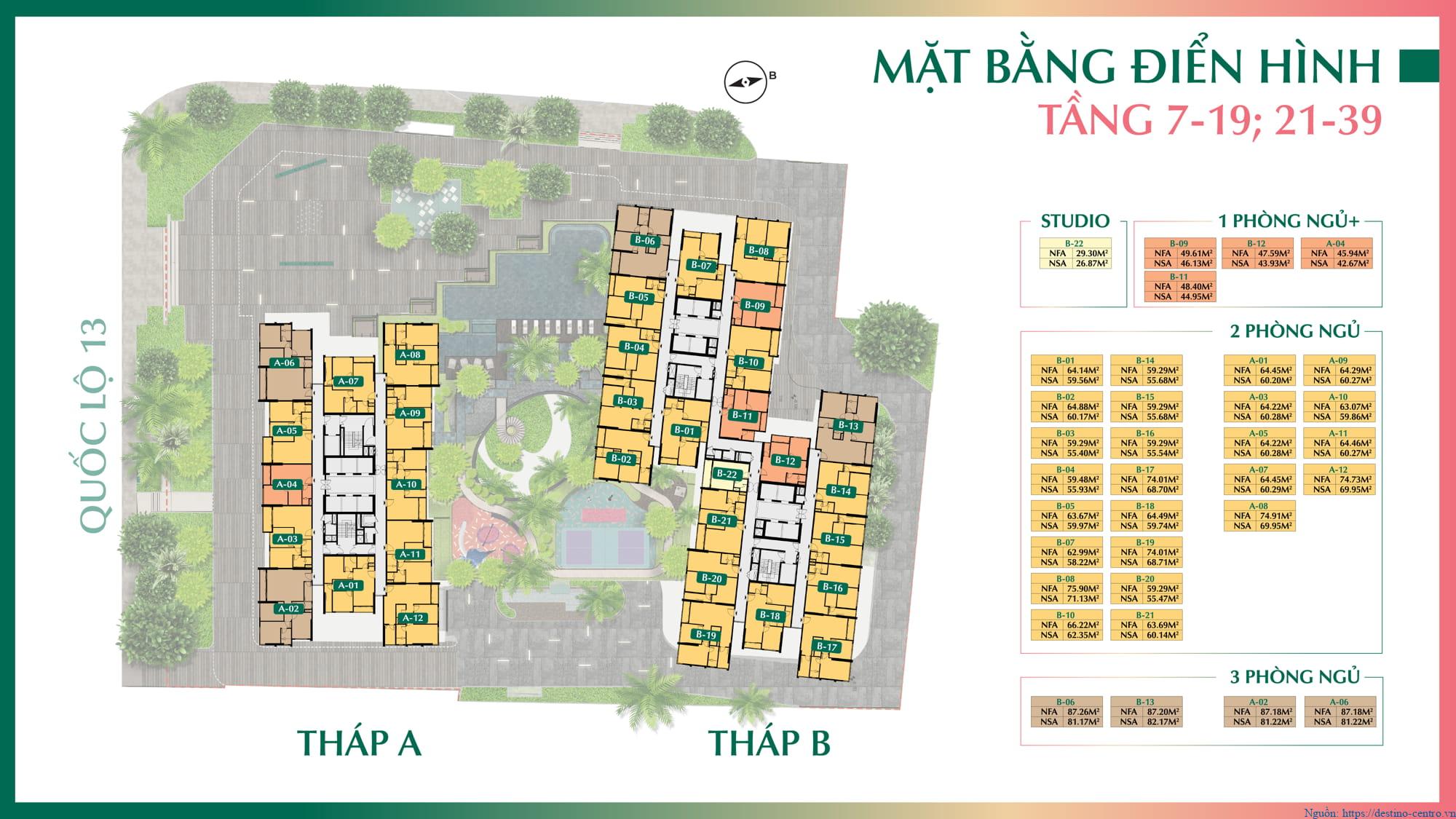 Tầng điển hình The Emerald Boulevard cho các tầng 7–19 và 21–39