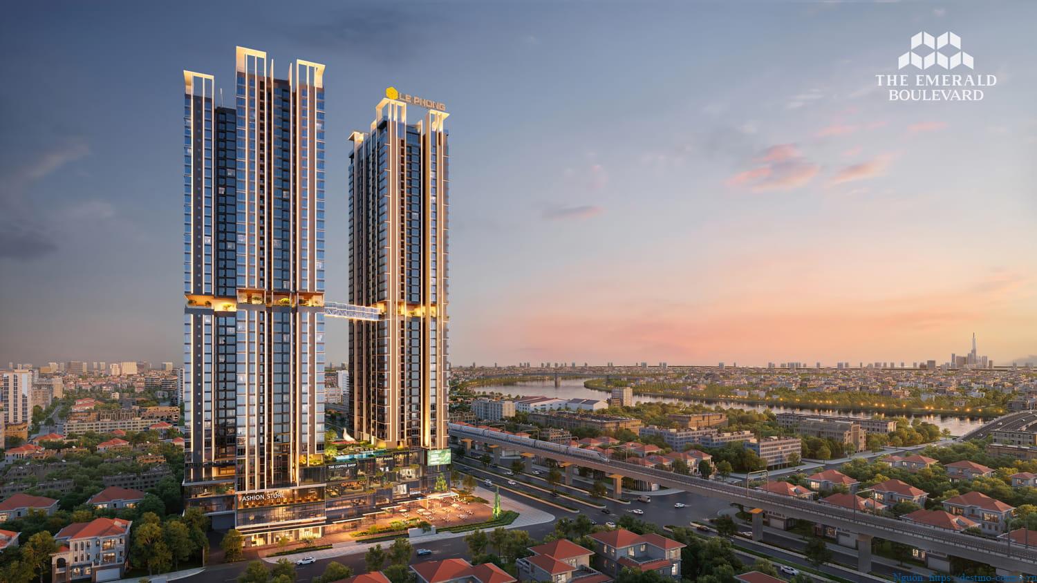 The Emerald Boulevard có tầm nhìn ra sông, mặt tiền tiếp giáp quốc lộ 13 và kề cận Metro