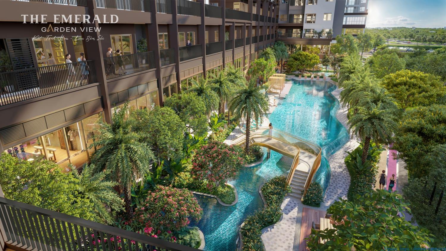The Emerald Garden View tầng1 hồ bơi người lớn, trẻ em, jacuzzi, giường nằm