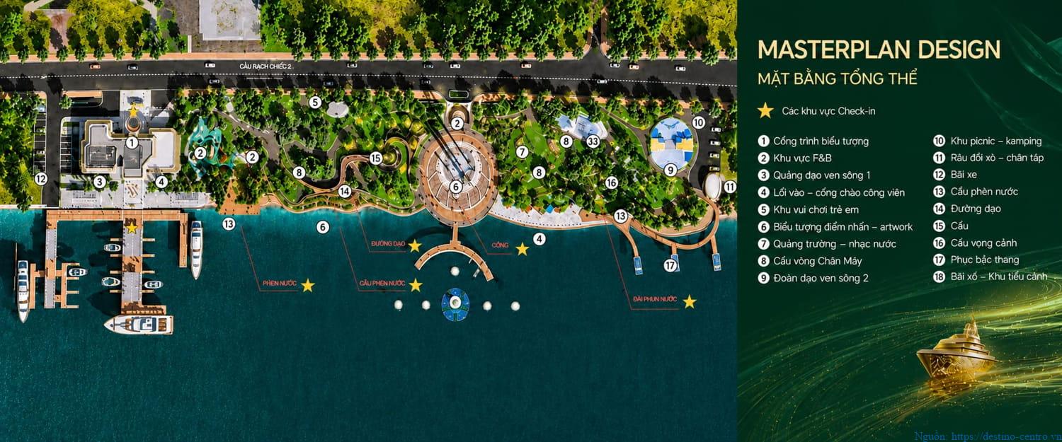 Toàn cảnh bến du thuyền và quảng trường ven sông ở The Emerald River Park